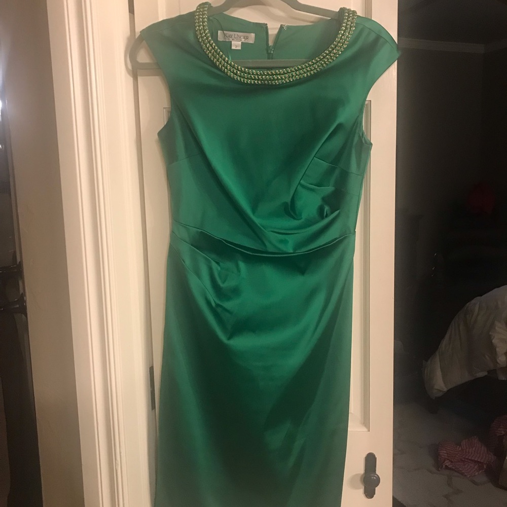 Kay Unger New York, sz 2, green satin dress